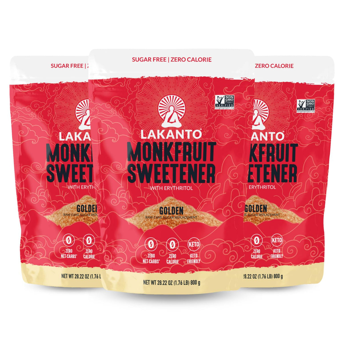 Lakanto Golden Monkfruit Sweetener bottle close-up for baking and tasting