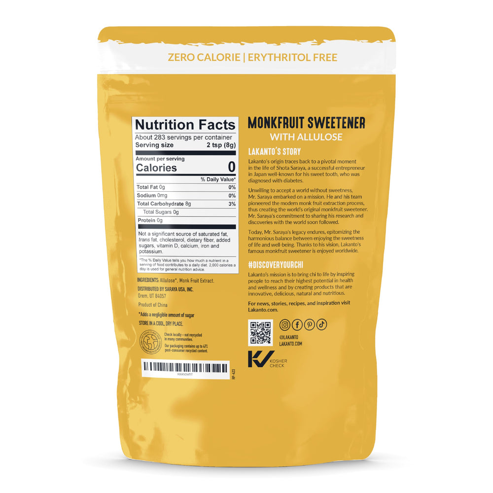 Lakanto Golden ultra-fine granules dissolve quickly for baking and beverages