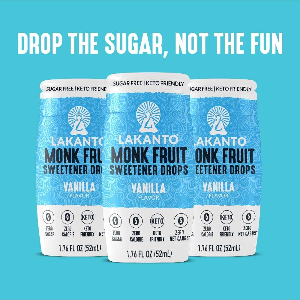 Lakanto Vanilla Monk Fruit Drops blend easily into hot or cold beverages.