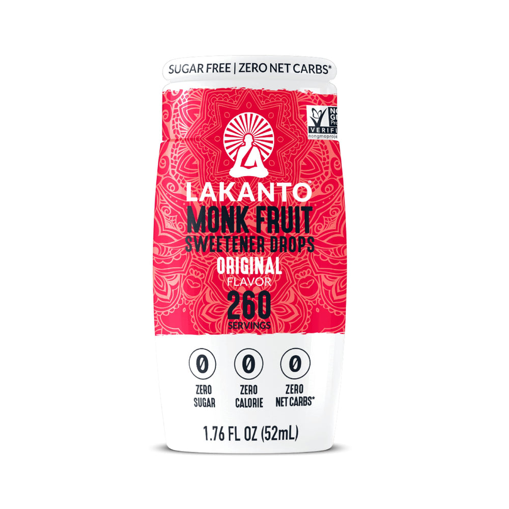 Lakanto Liquid Monk Fruit Drops bottle with dropper for zero-sugar sweetness