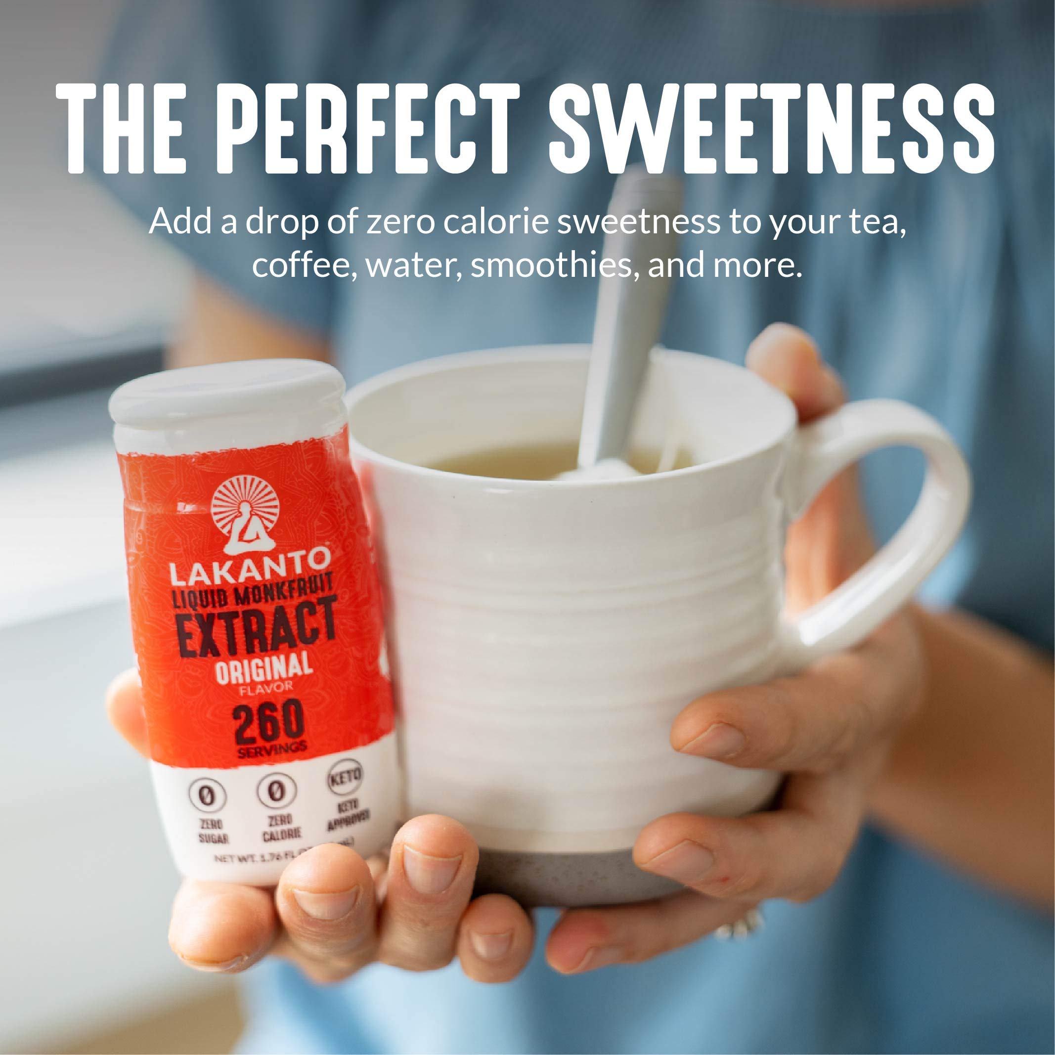 Lakanto Liquid Monkfruit Original packaging front highlighting keto-friendly sweetness.