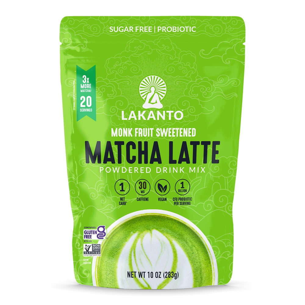 Lakanto Matcha Latte powder bag with authentic UJI green tea flavor.