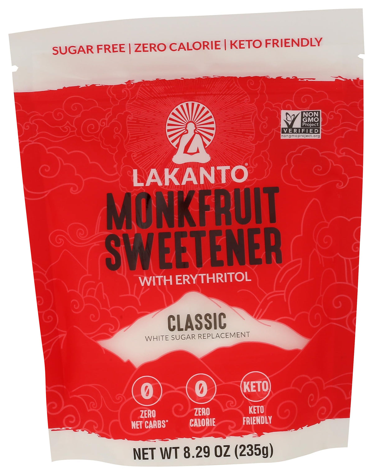 Lakanto Monkfruit Classic jar pour shows sugar-free sweetness for beverages.