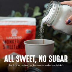 Lakanto Monkfruit Sweetener with Erythritol dissolving in water to sweeten beverages