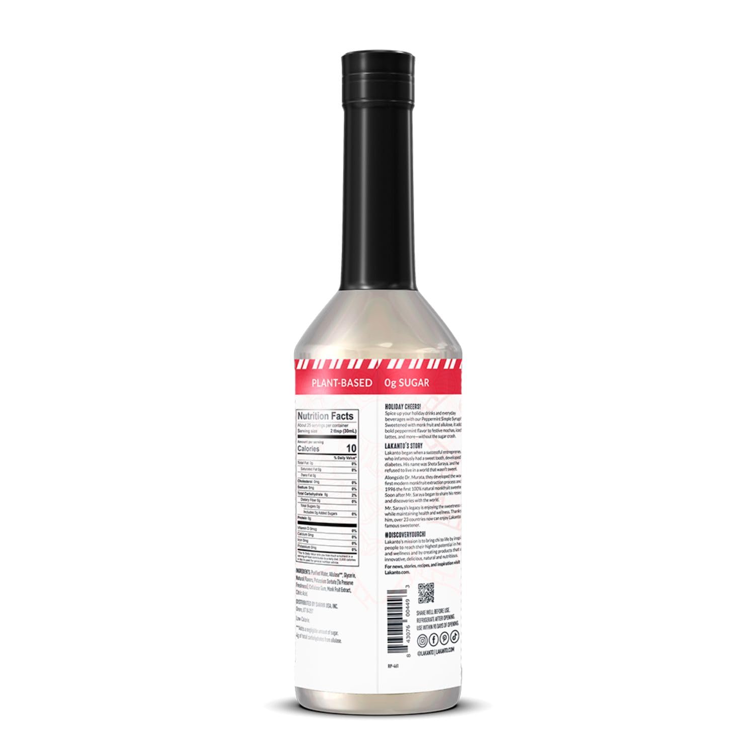 Lakanto Peppermint Syrup ingredients emphasize monk fruit and allulose sweetness.
