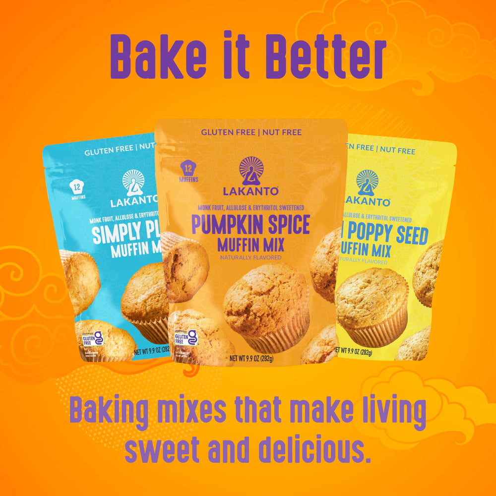 Lakanto Pumpkin Spice Muffin Mix - gluten-free and vegan-friendly with plant-based ingredients.