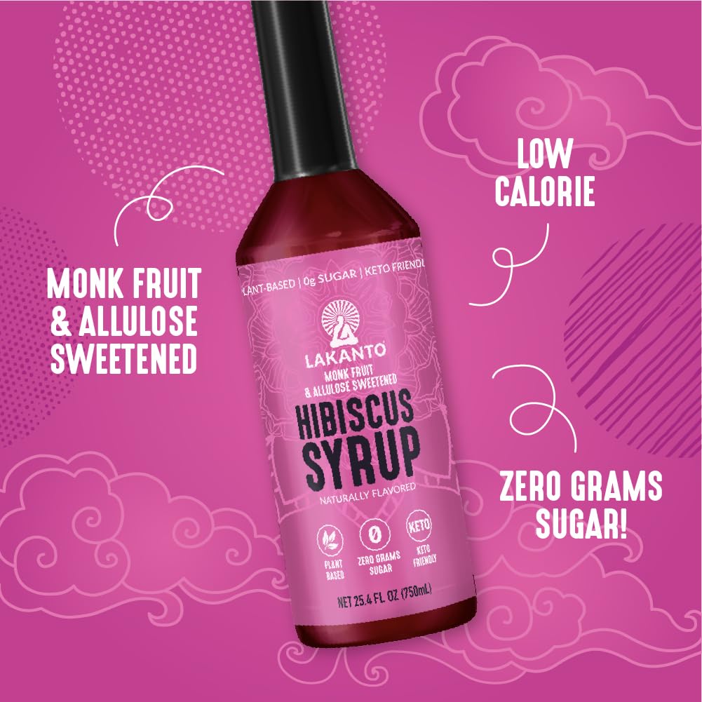 Lakanto Simple Syrup coffee pour enhances morning beverage with hibiscus aroma