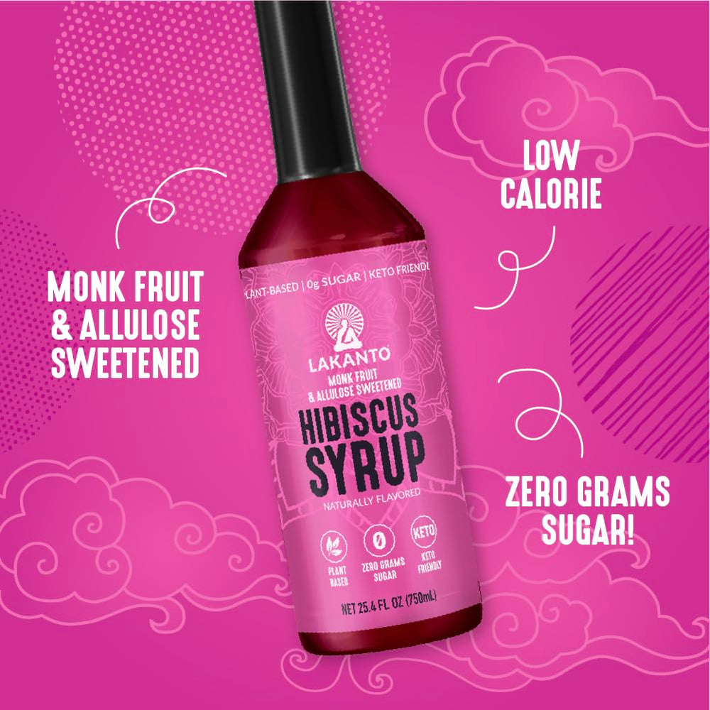 Lakanto Simple Syrup coffee pour enhances morning beverage with hibiscus aroma