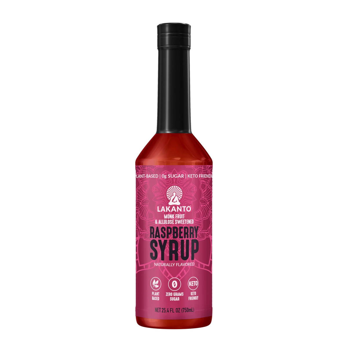 Lakanto Simple Syrup raspberry bottle shows sugar-free sweetness for drinks