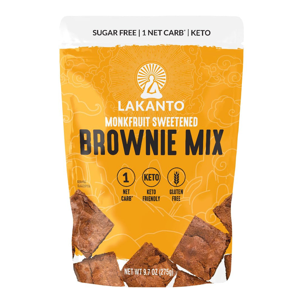 Lakanto Sugar Free Brownie Mix packaging front highlighting keto-friendly, gluten-free brownie
