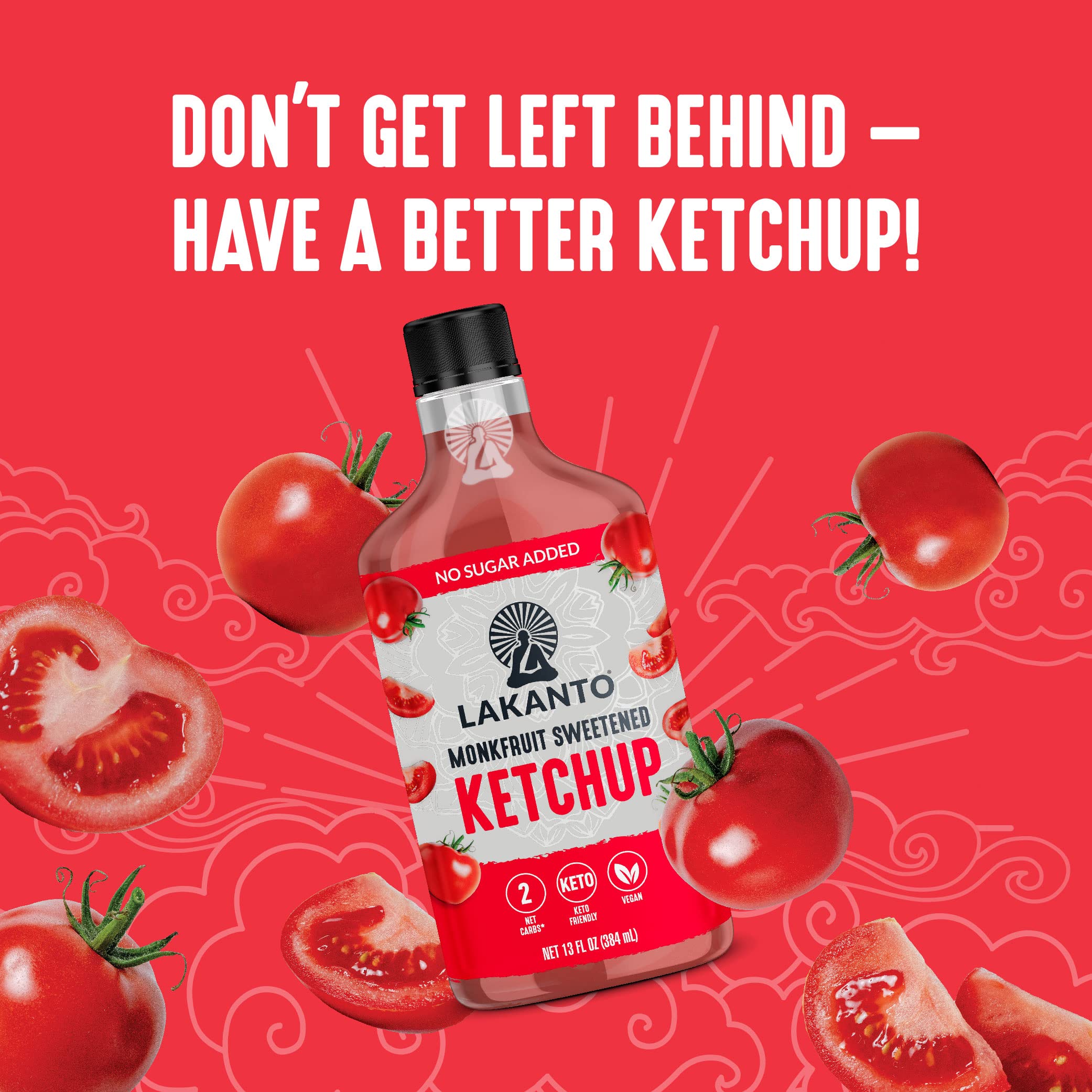 Lakanto Sugar-Free Ketchup glass jar setup, gluten-free pantry staple.