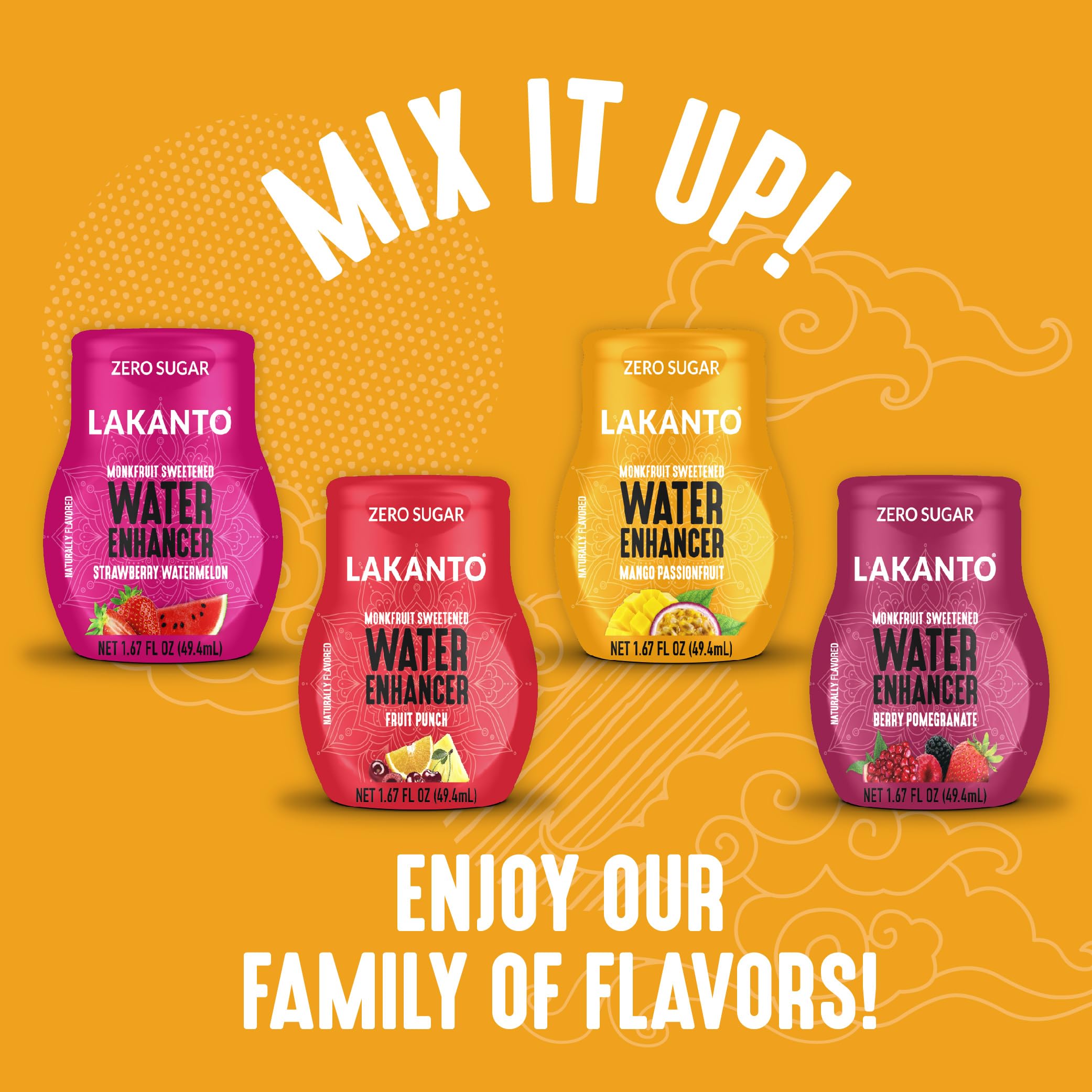 Lakanto mango-passionfruit swirl into water for a refreshing drink