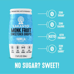 Lakanto Vanilla Monk Fruit Drops on yogurt or oats for flavorful, sugar-free toppings.