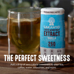 Lakanto Vanilla Monk Fruit Drops in a smoothie for natural sweetness without sugar.