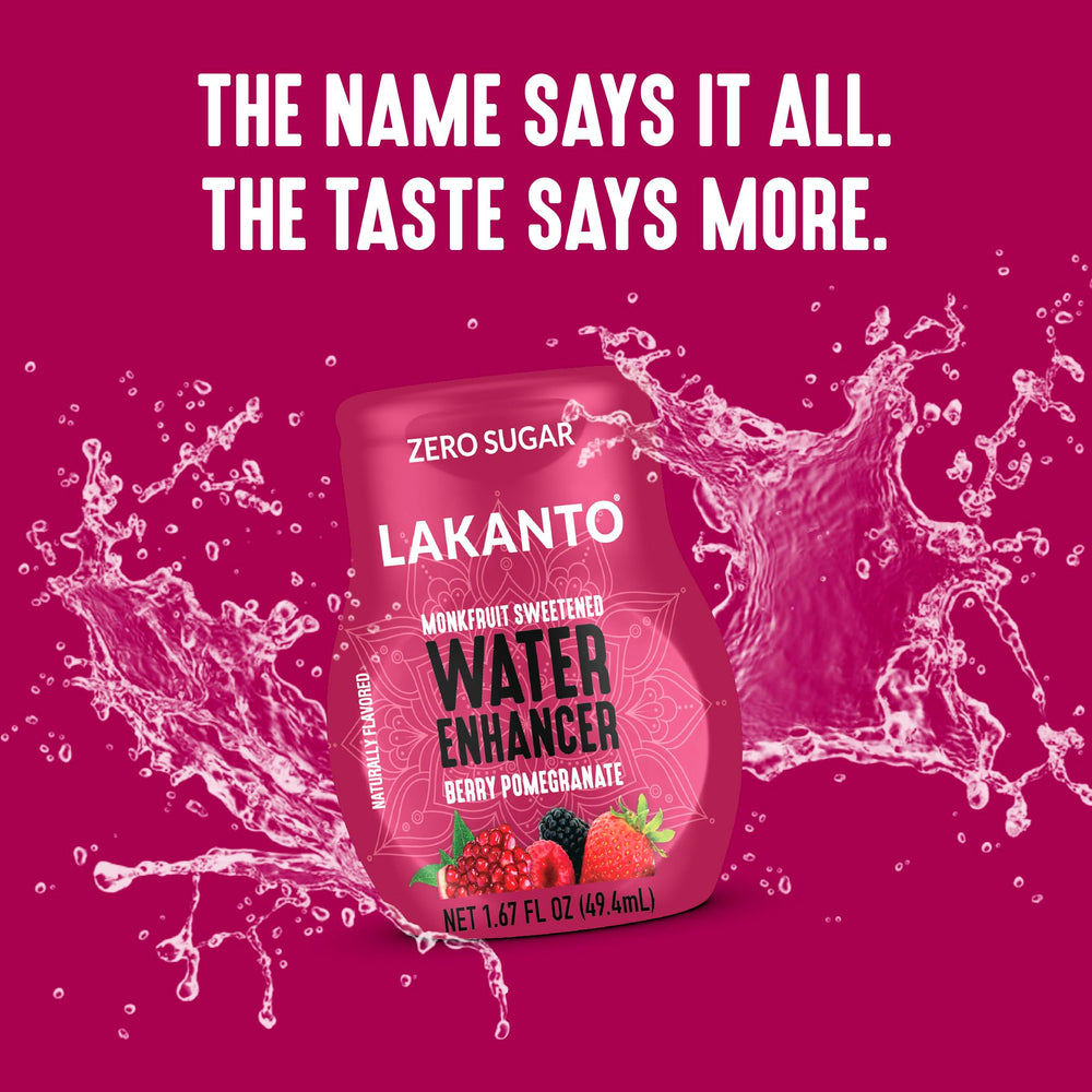 Close-up of Lakanto Berry Pomegranate flavor label on bottle