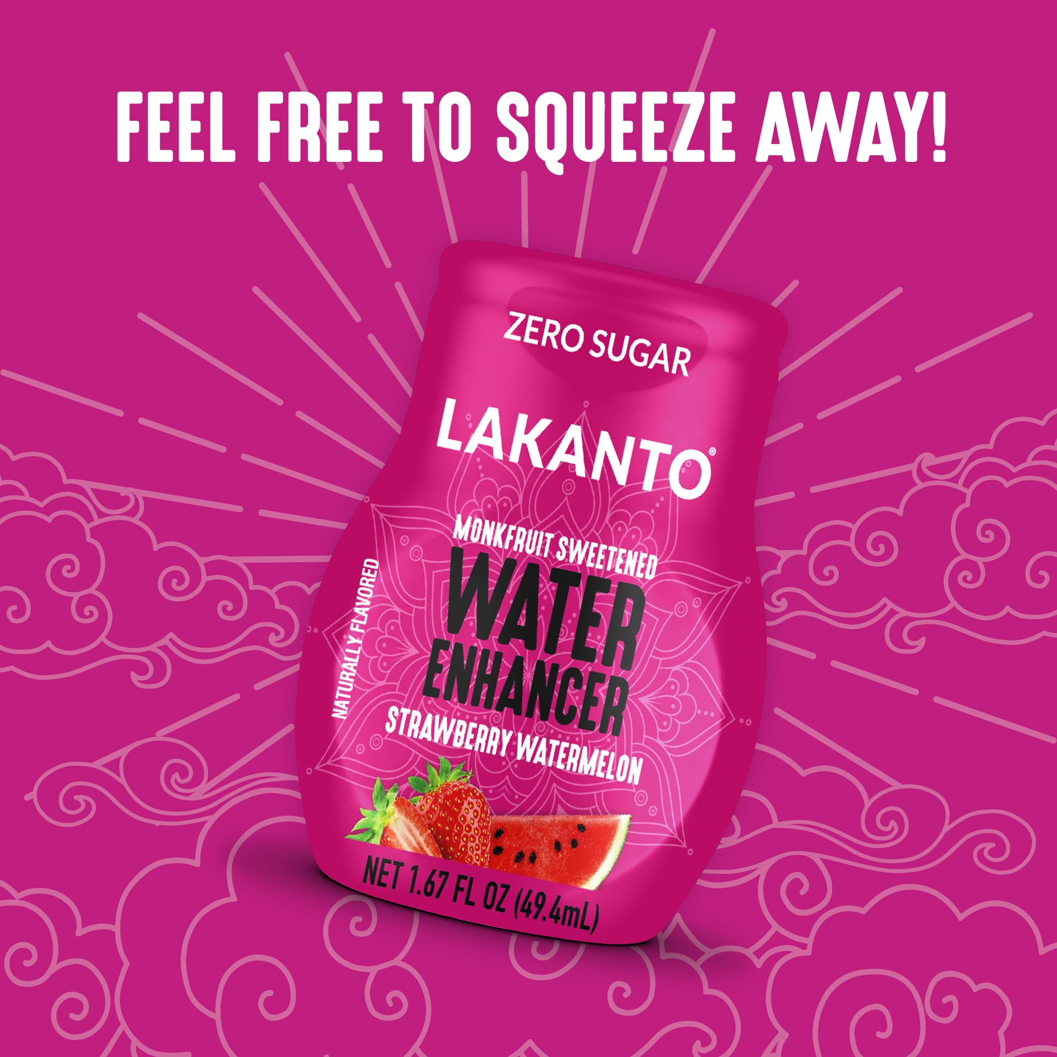 Lakanto Water Enhancer glass filled with pink strawberry watermelon hydration.