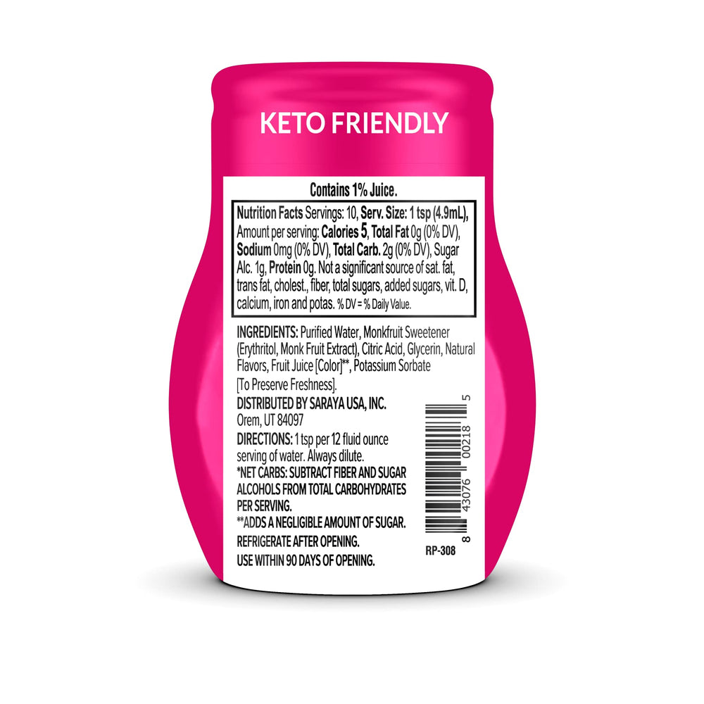 Lakanto Water Enhancer strawberry watermelon bottle being poured for quick flavor boost.