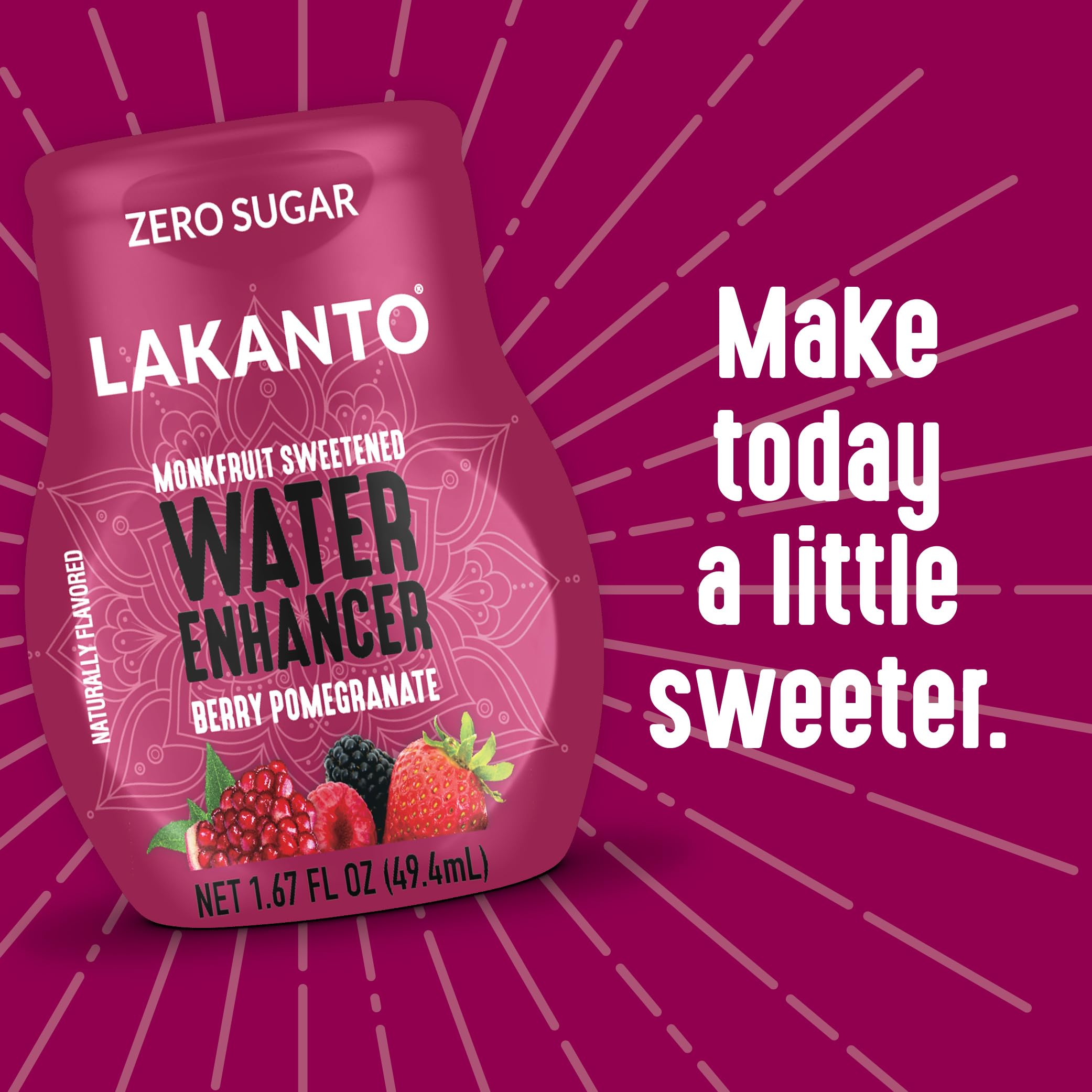 Lakanto zero sugar water enhancer Berry Pomegranate packaging on display
