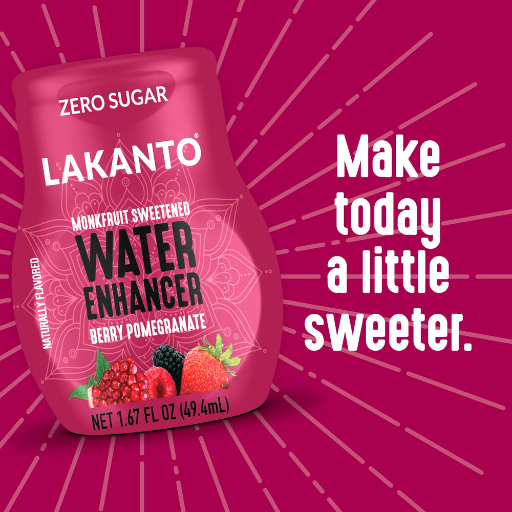 Lakanto zero sugar water enhancer Berry Pomegranate packaging on display
