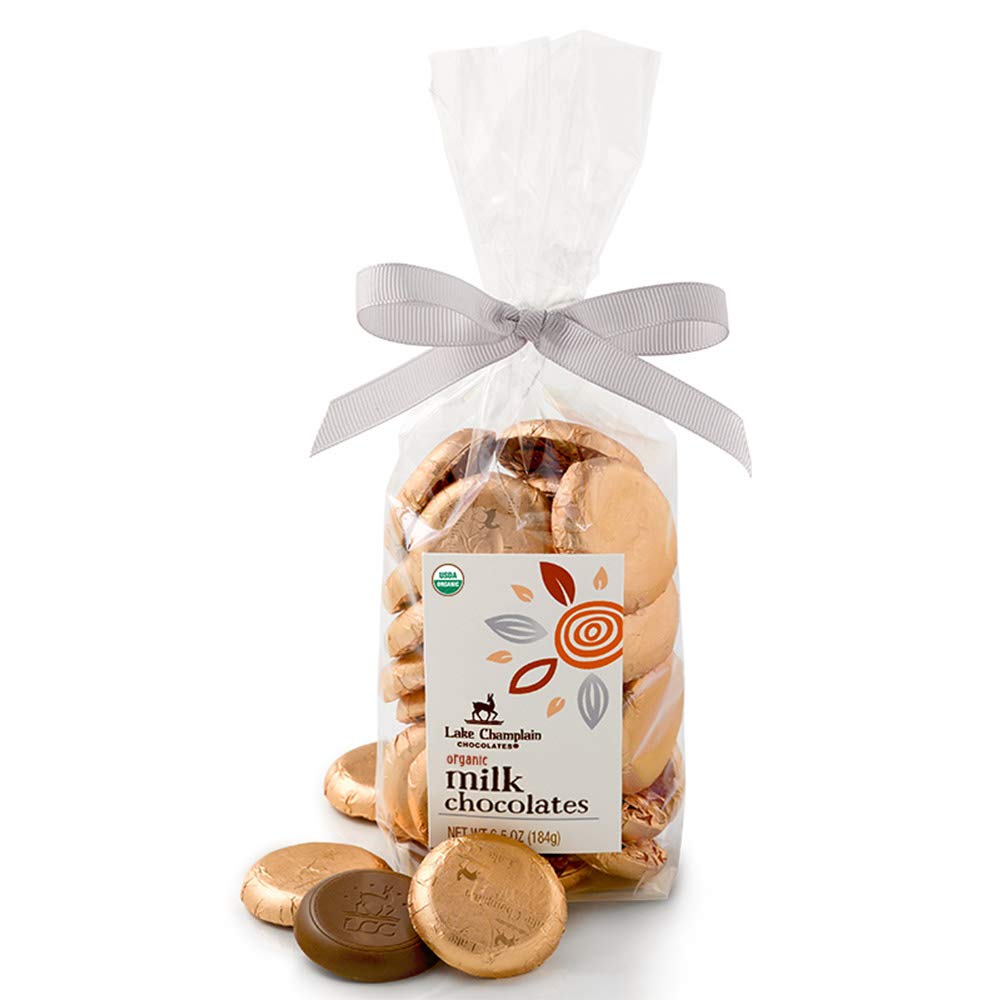Lake Champlain Chocolates Organic Milk Chocolate Coins in copper foil, ideal for gifting and sharing.