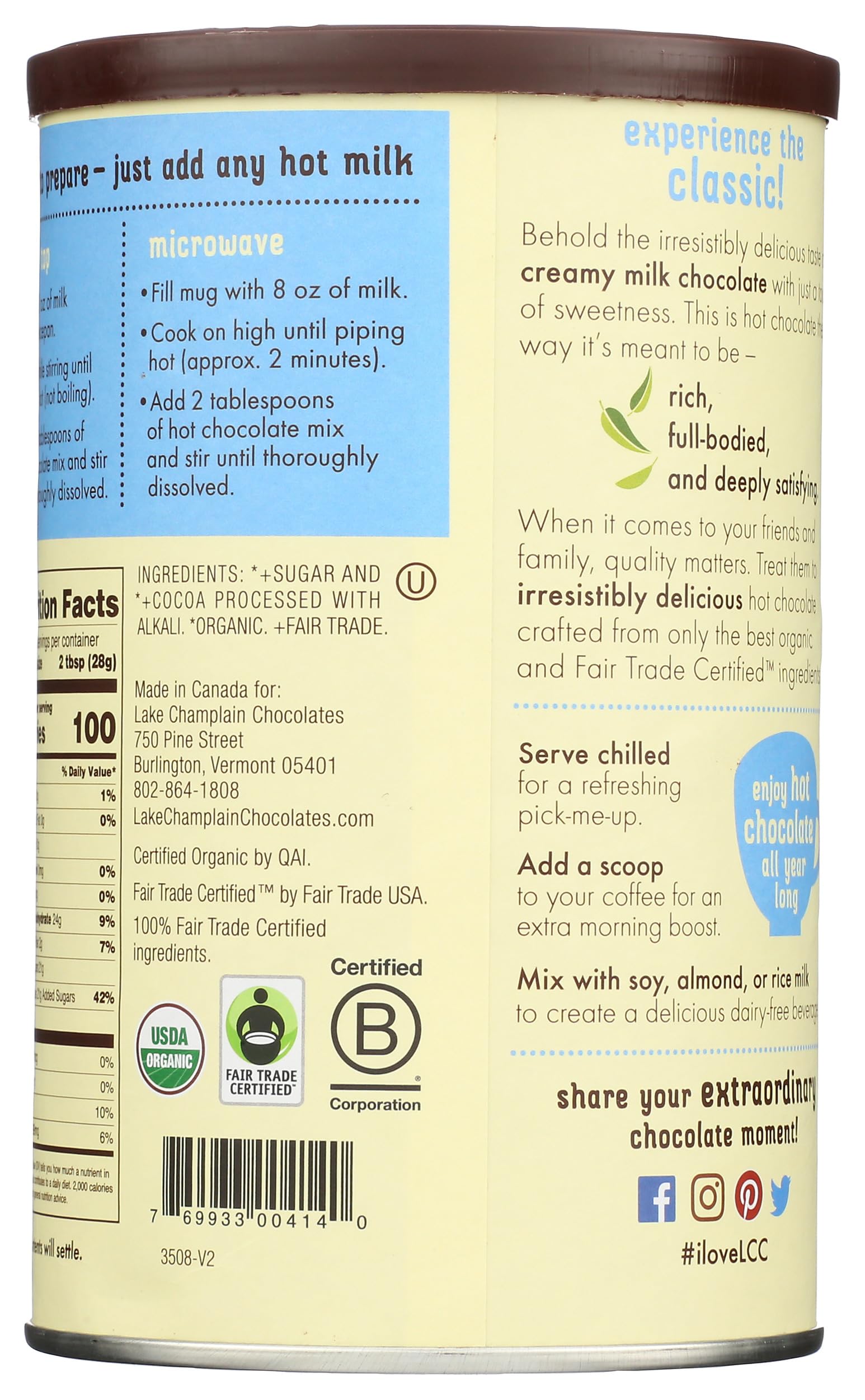 Lake Champlain Chocolates Traditional Hot Chocolate steam; aromatic warmth enhances cozy evenings with friends or family.
