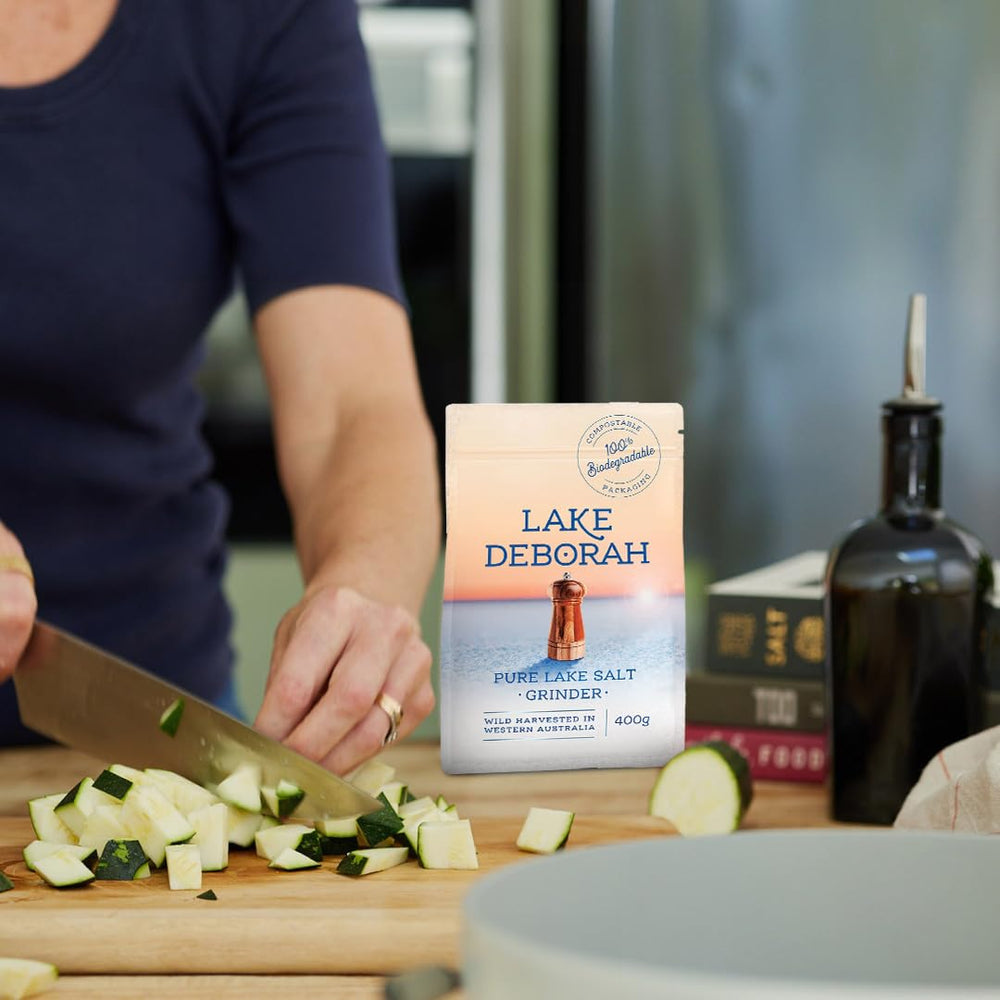 Lake Deborah Salt in stainless bowl for even distribution in recipes.