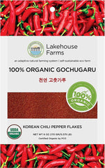 Lakehouse Farms gochugaru fine jar front shows the brand and organic promise.