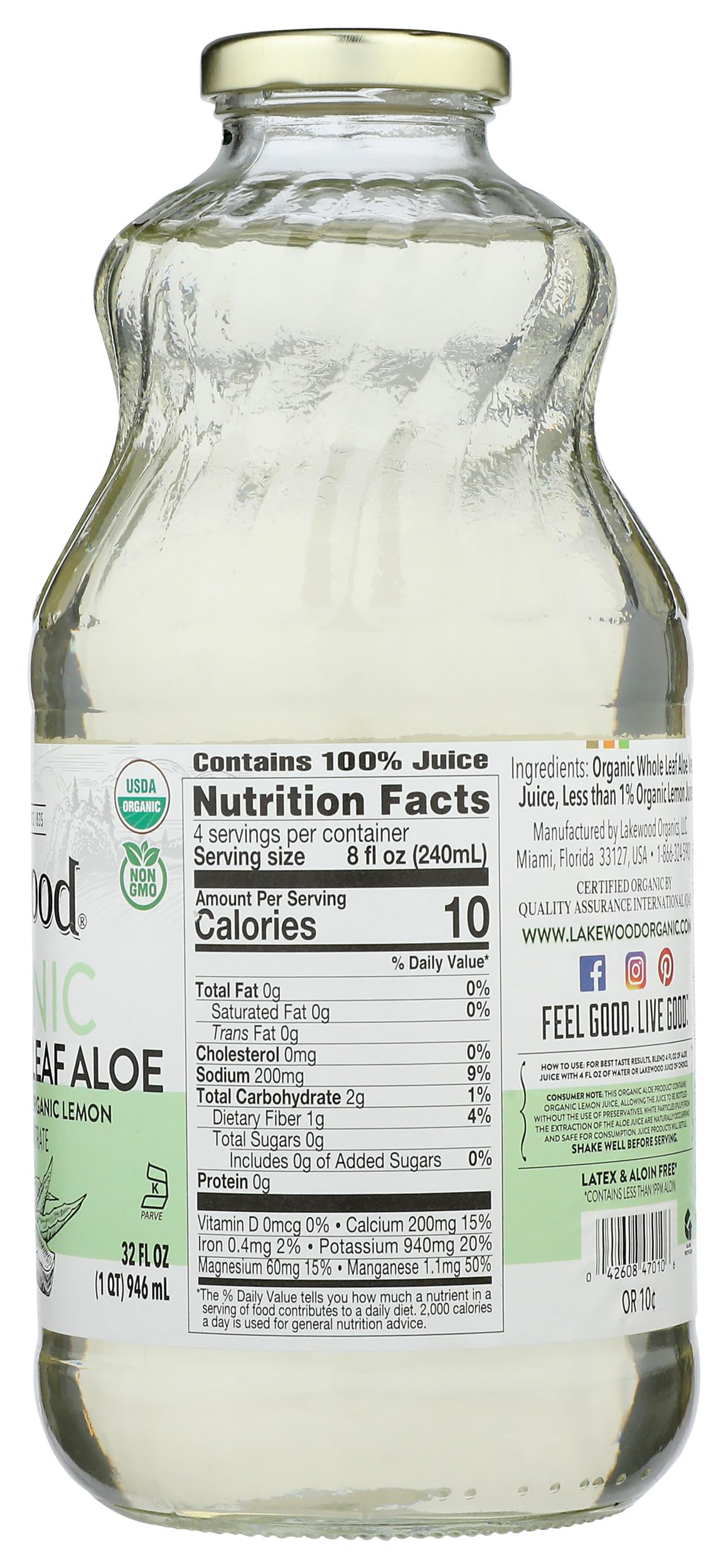 Lakewood Aloe Vera Leaf Juice organic seal closeup for trusted quality