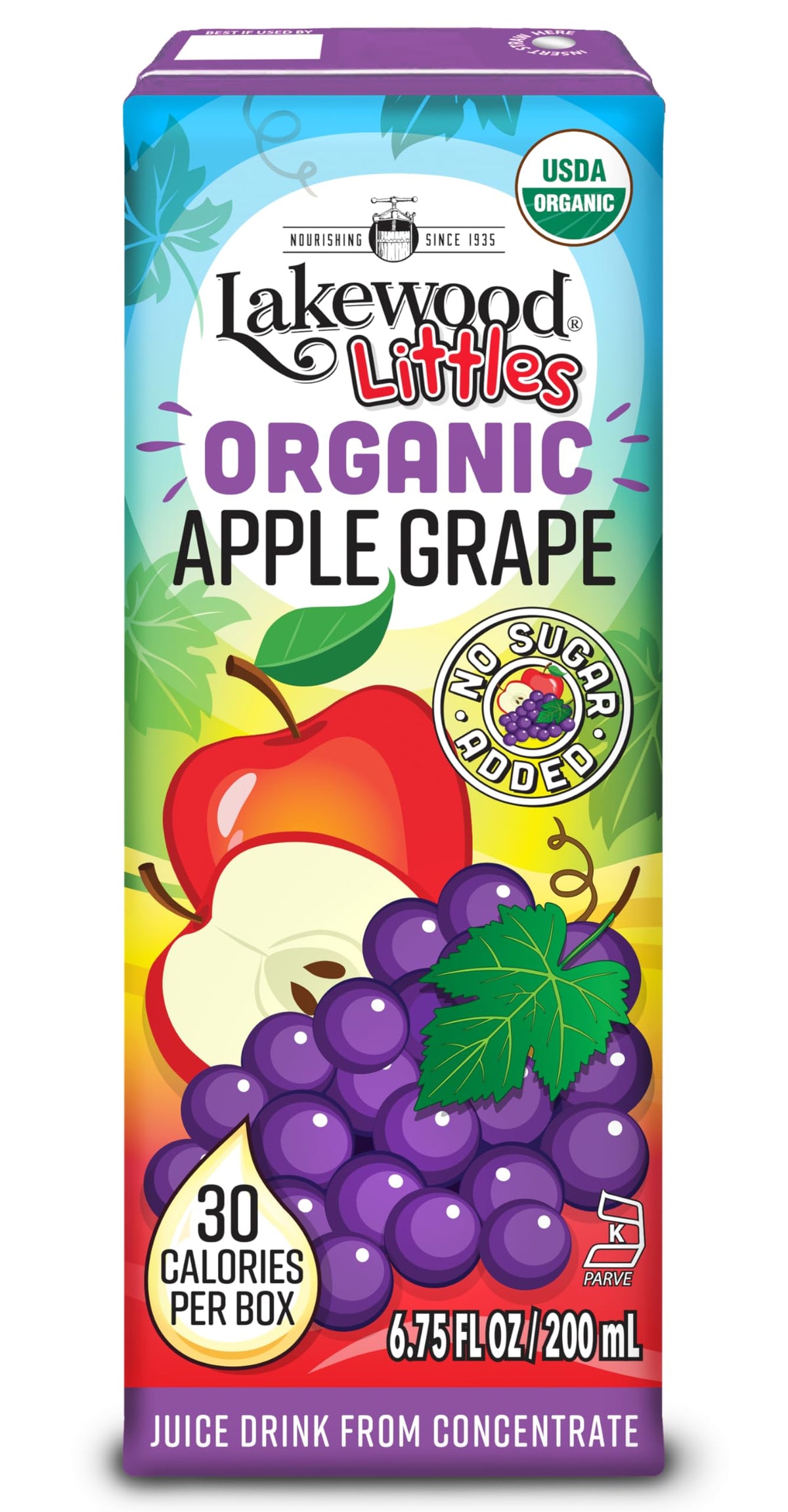 Lakewood Apple Grape Juice front box for easy school-day handling