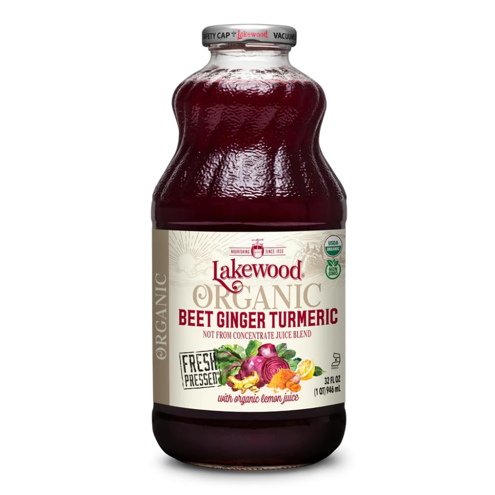 Lakewood Beet Ginger Turmeric Juice bottle front, vibrant color and fresh appeal.