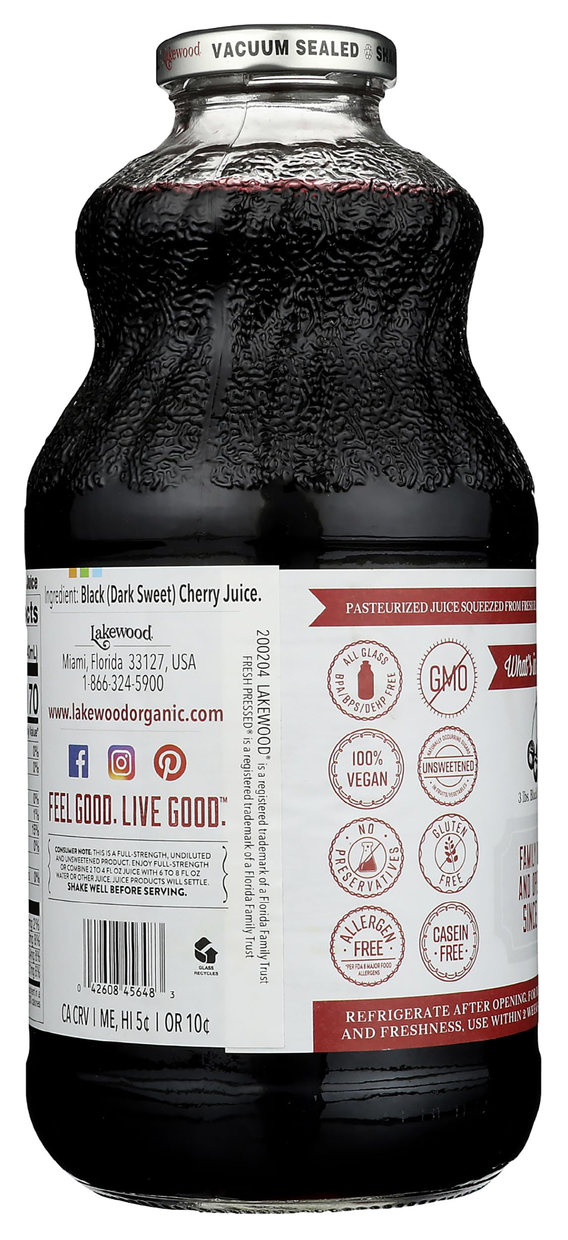 Lakewood black cherry juice pour reveals rich color and aroma.