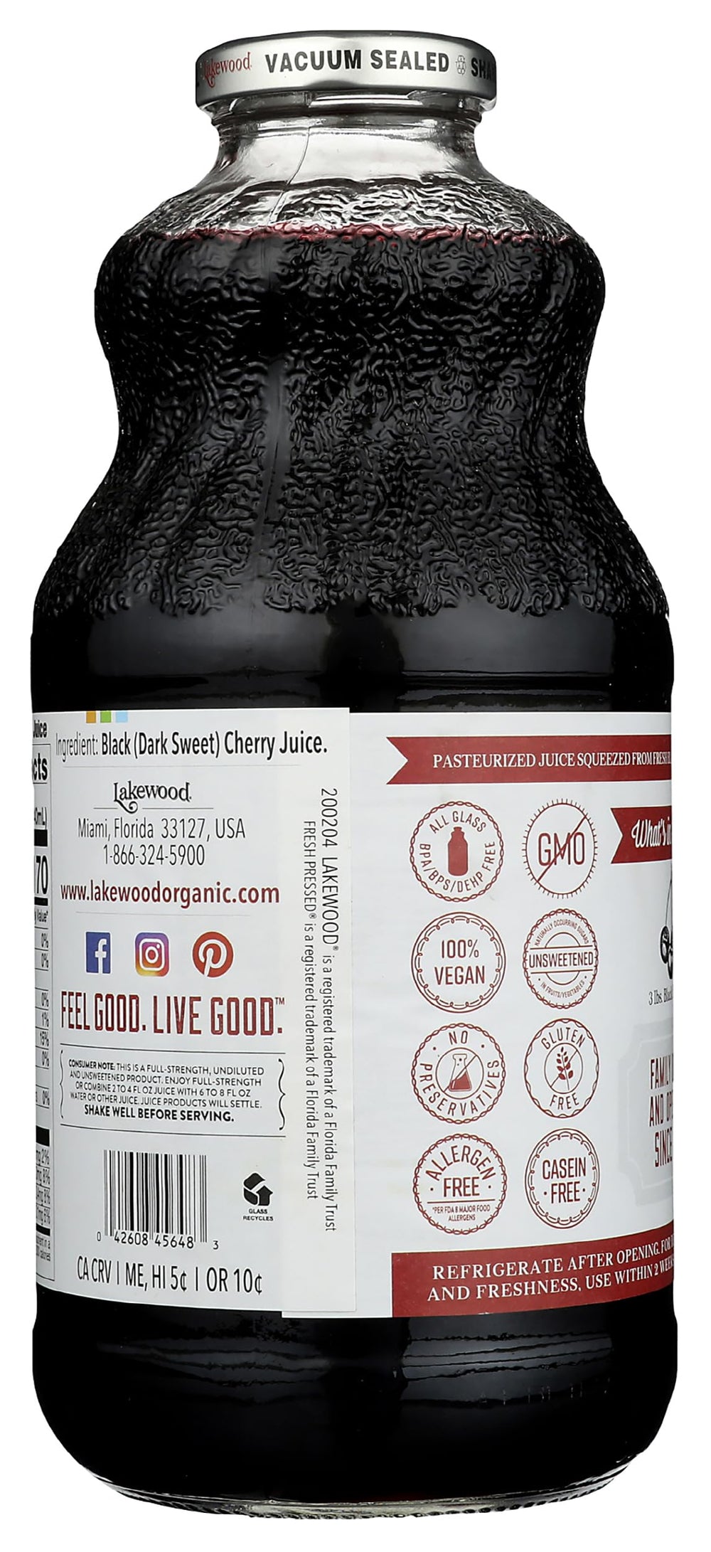 Lakewood black cherry juice pour reveals rich color and aroma.
