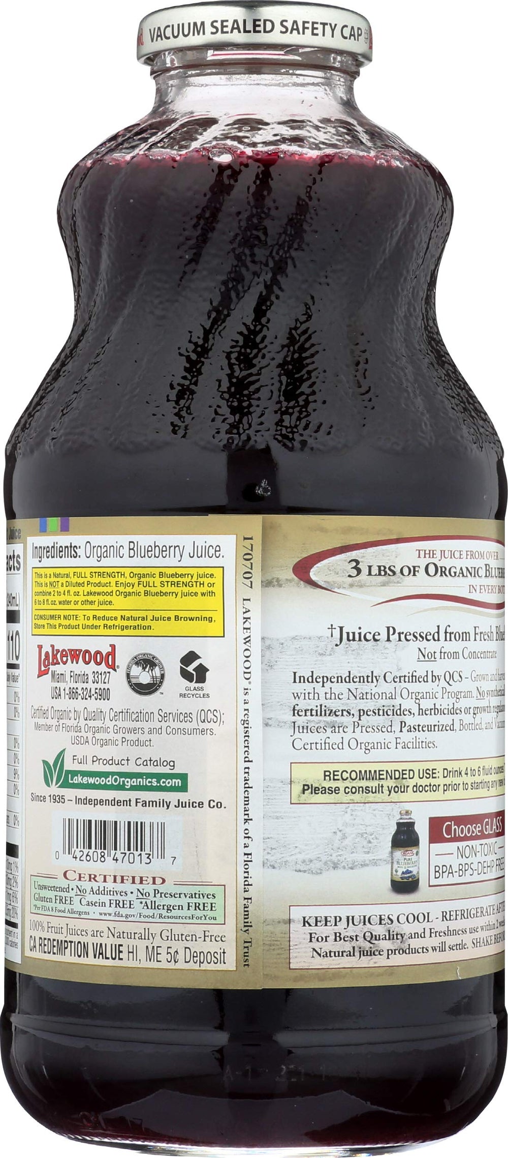 Lakewood Blueberry Juice poured over oats for a quick breakfast.