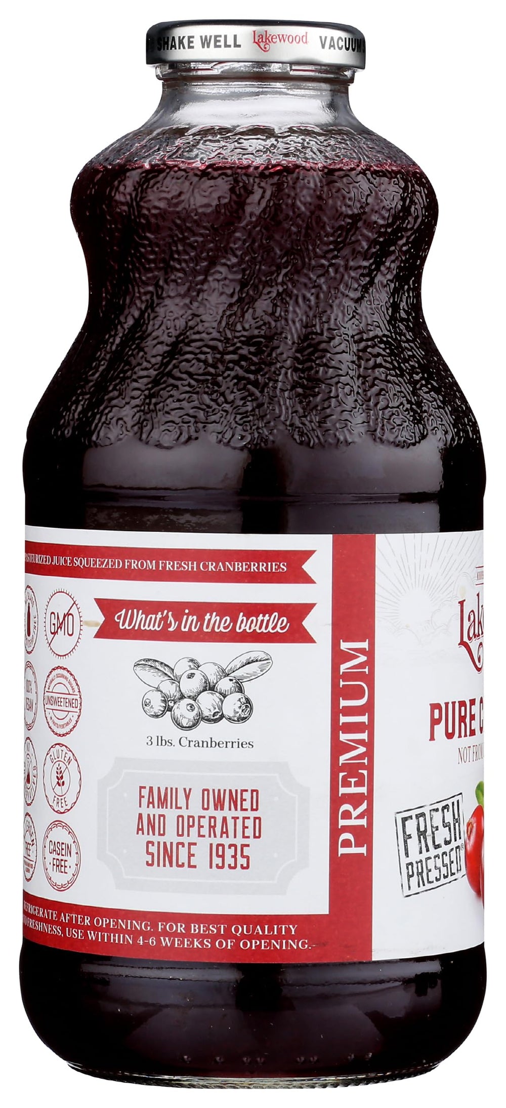 Lakewood Cranberry Juice on a kitchen counter ready for daily use