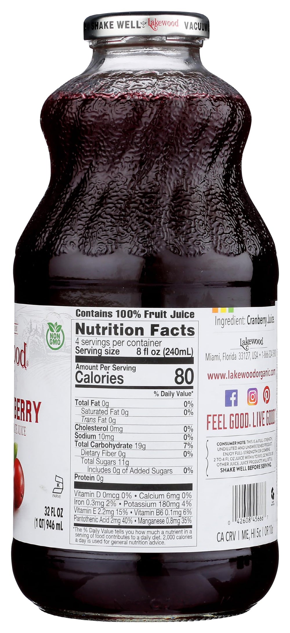 Lakewood Cranberry Juice label visible with kosher certification details