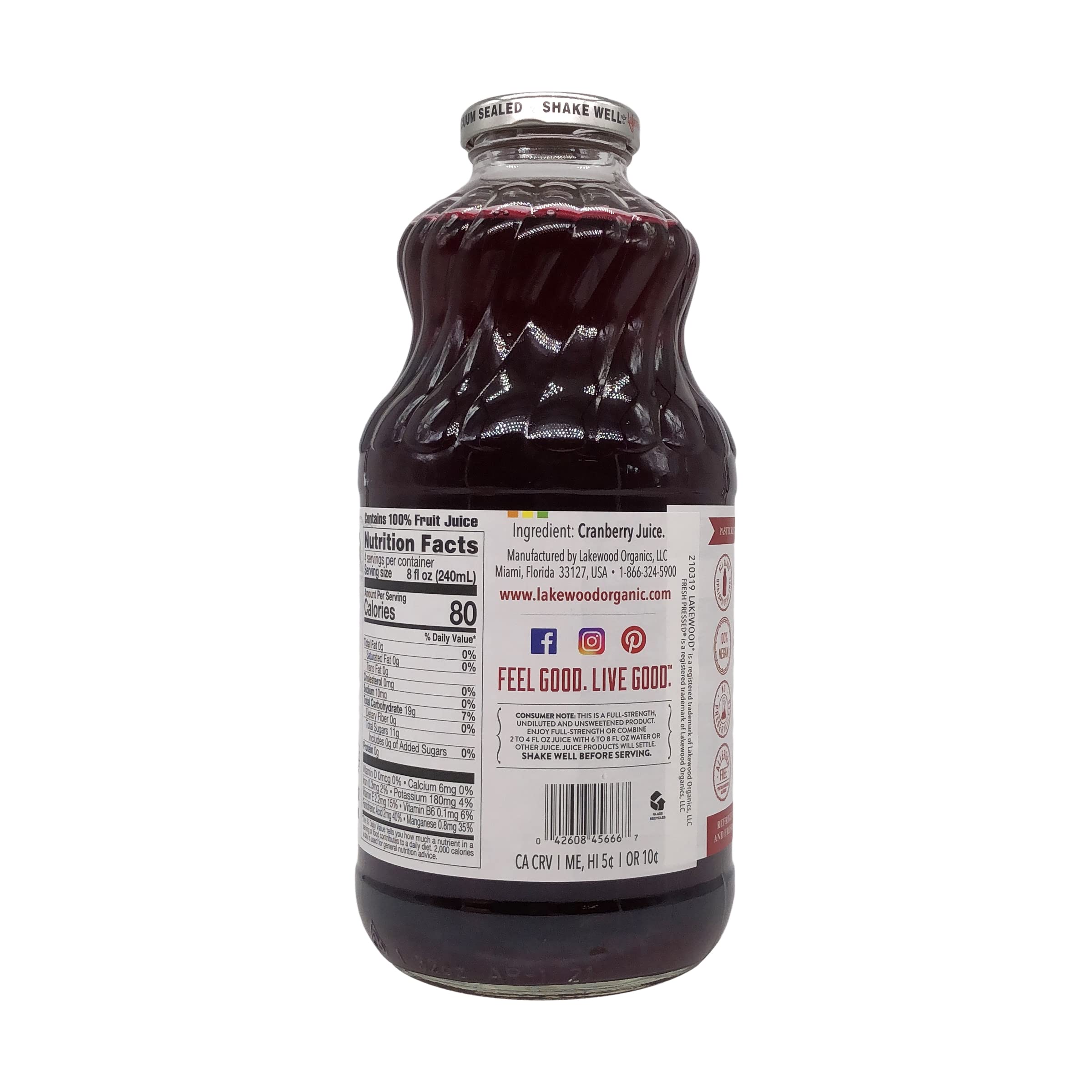Lakewood Cranberry Juice being poured into a glass for a tart refreshment