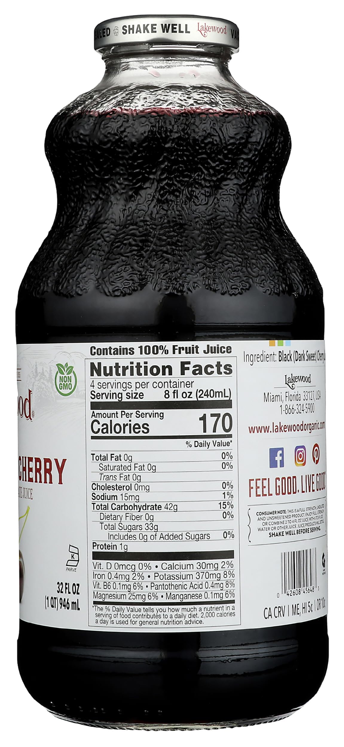 Lakewood non-GMO icon reinforces clean ingredient sourcing.