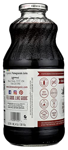 Organic certification seal on Lakewood Pomegranate Juice label for organic sourcing.