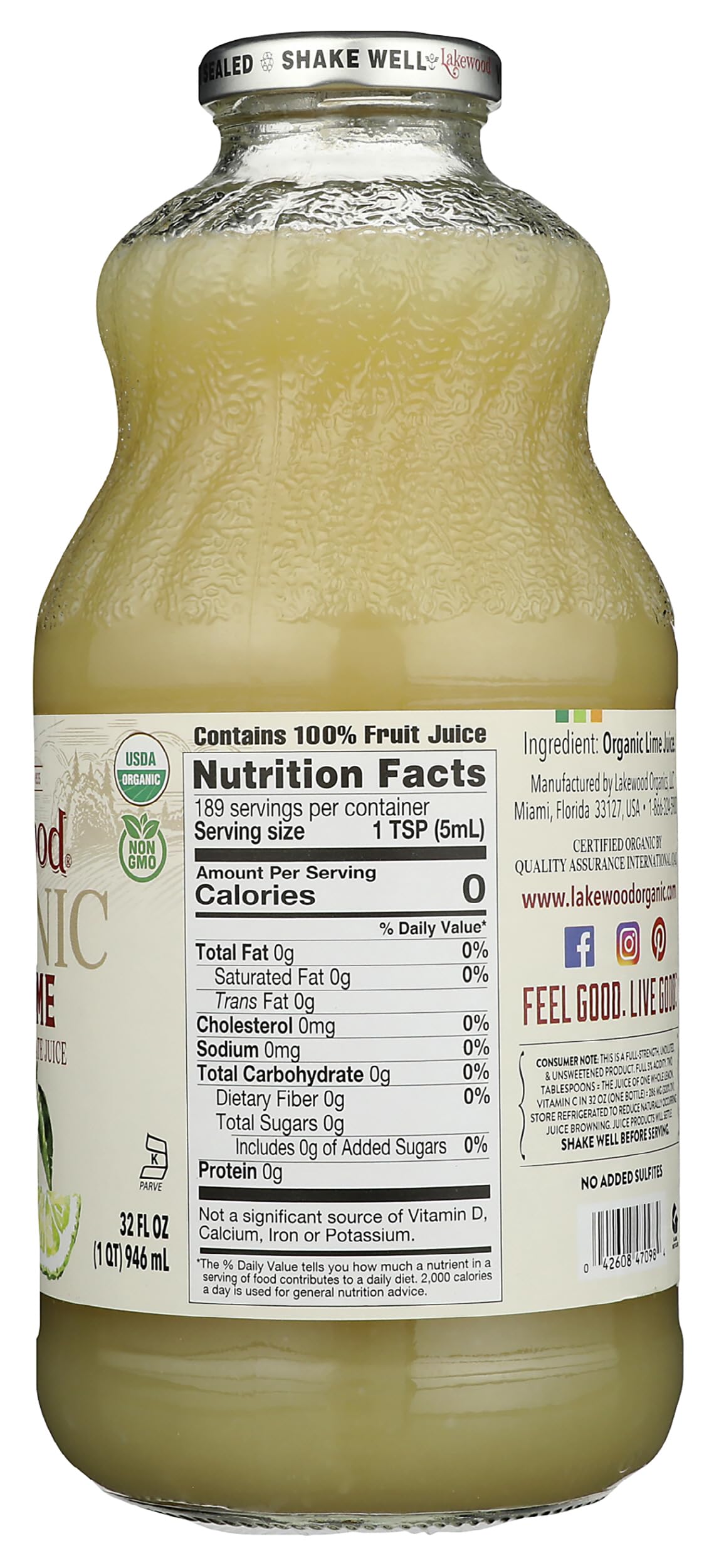 Lakewood Organic Pure Lime poured over ice for refreshing beverages