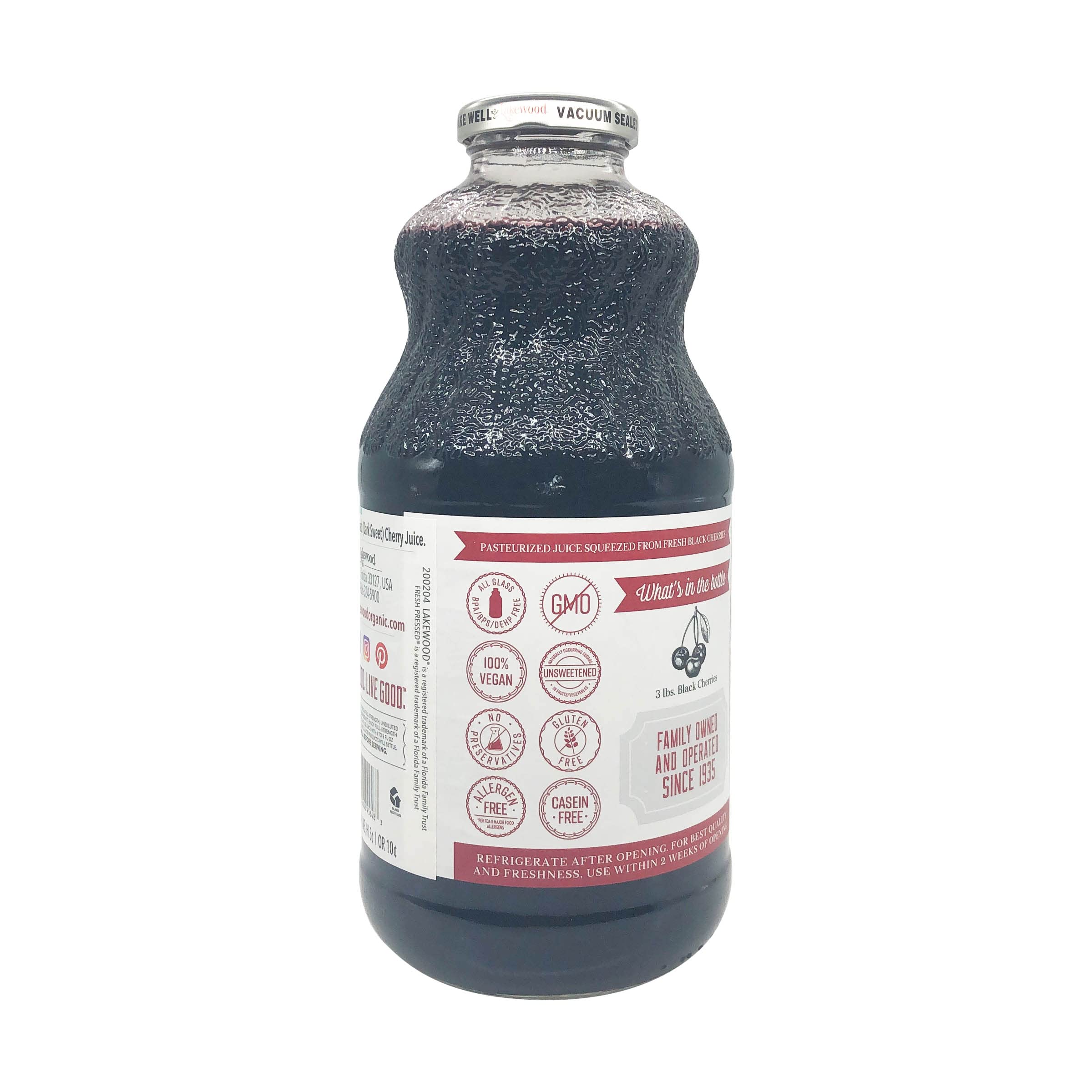 Lakewood pure ingredients label emphasizes non-GMO and not from concentrate.