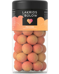LAKRIDS BY BULOW Peaches jar front view showing premium gift packaging and product name