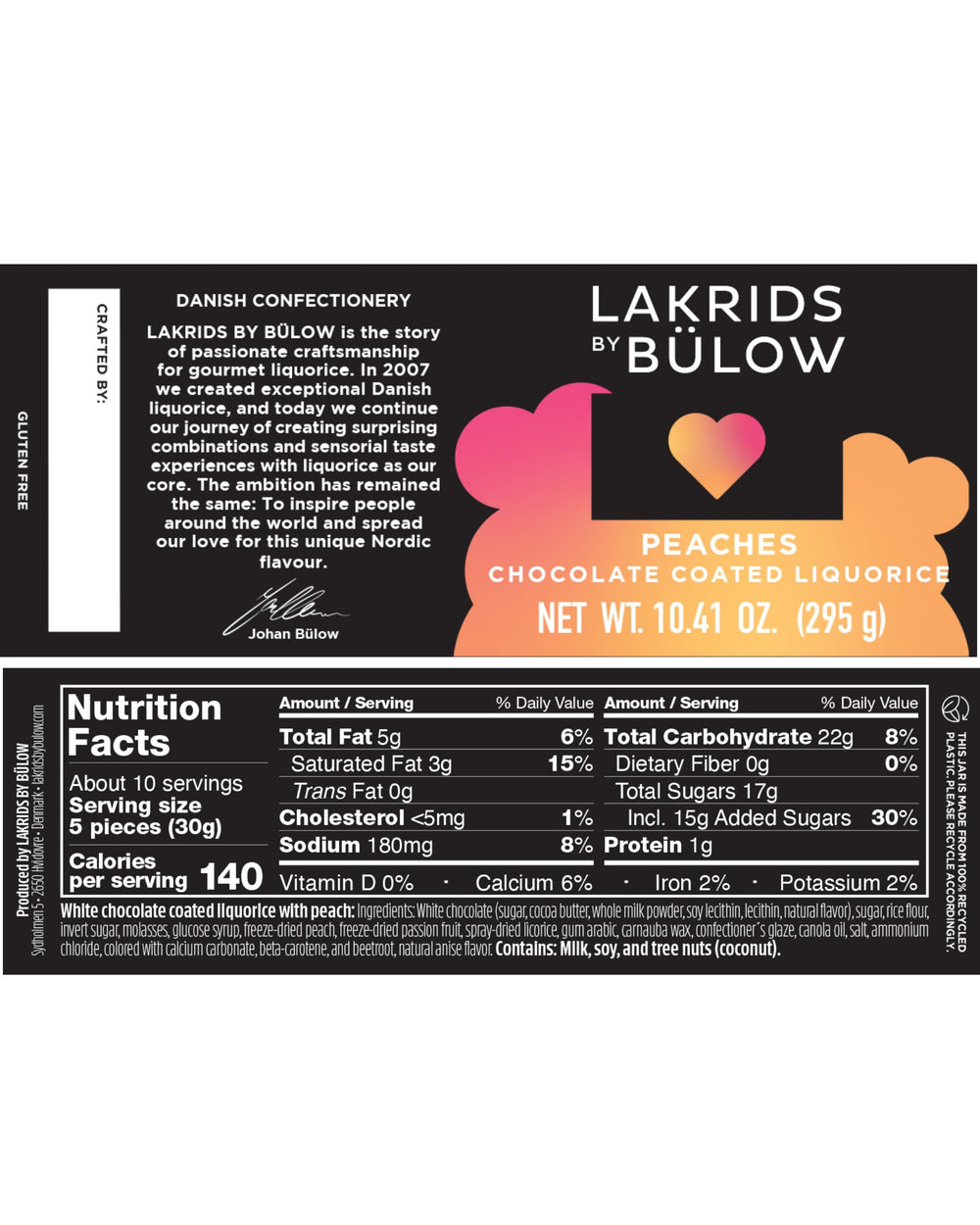 LAKRIDS BY BULOW Peaches jar side view highlighting compact jar design