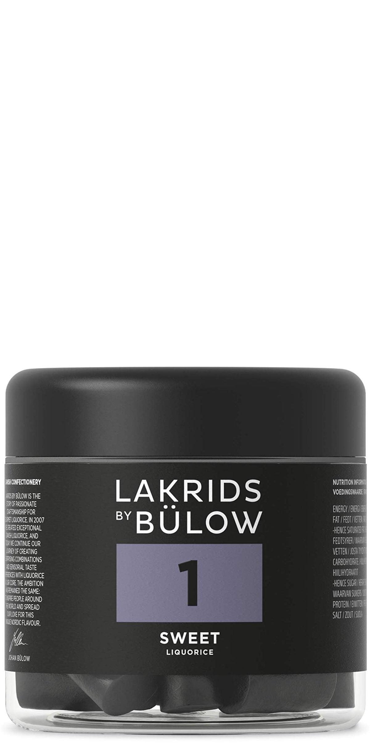 LAKRIDS BY BÜLOW black licorice jar offering premium Nordic snacking at home.