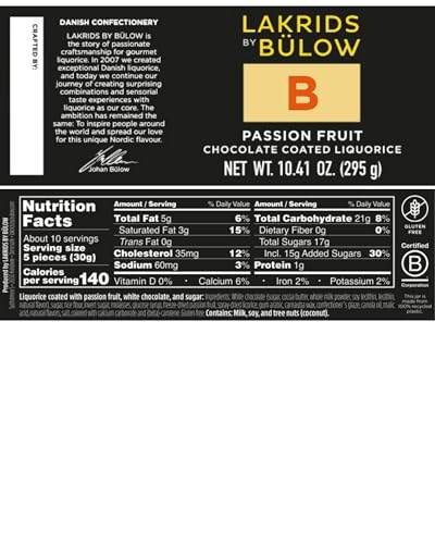LAKRIDS BY BULOW Passion Fruit white chocolate coating close-up, creamy and indulgent.