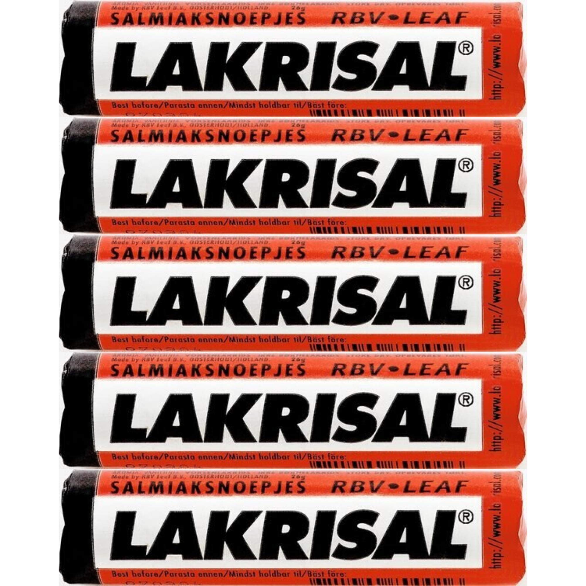 Lakrisal licorice candy rolls in a resealable 5-pack bag for easy sharing.