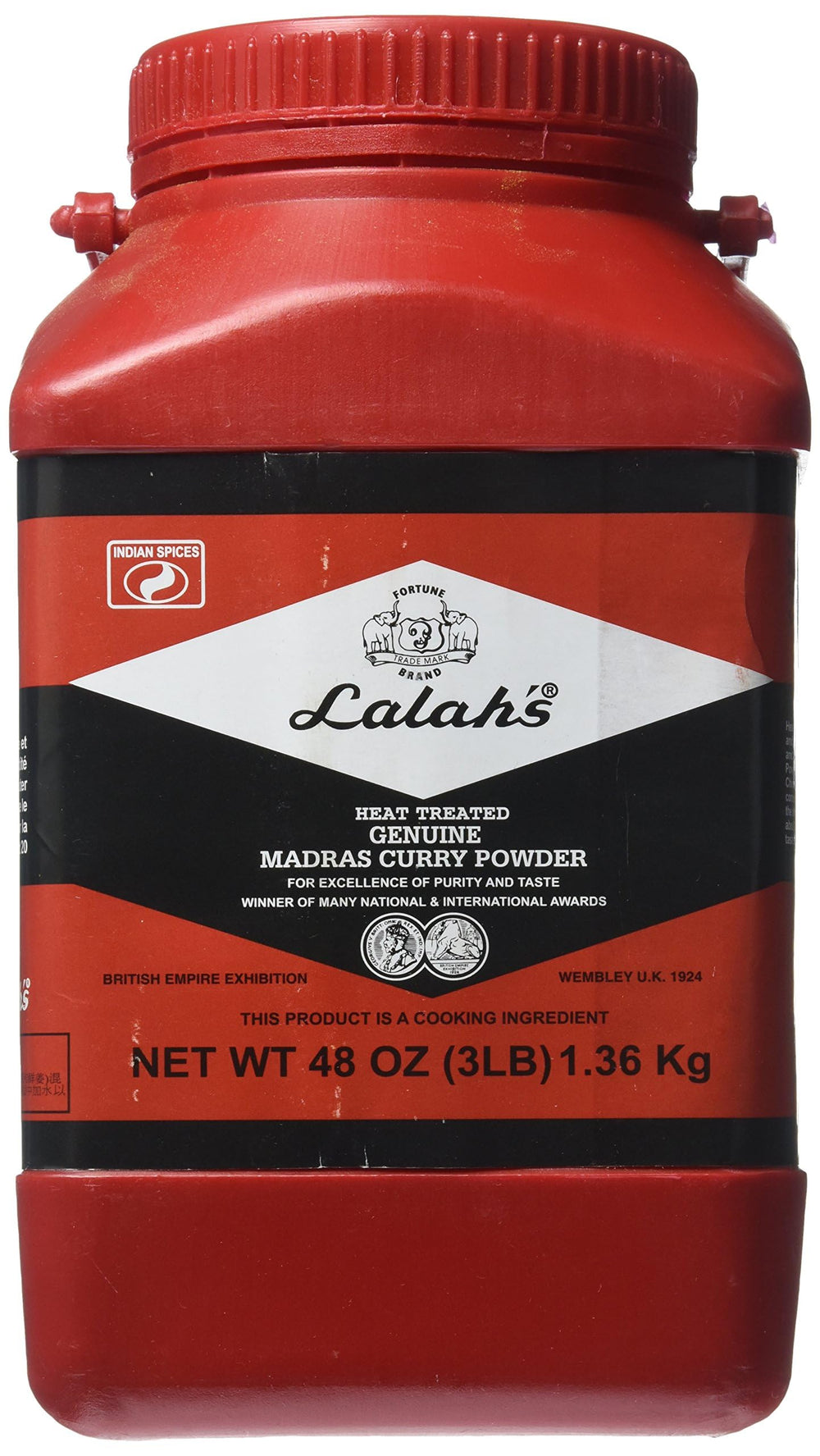 Lalah's heated Indian curry powder jar highlighting the golden spice blend for vibrant dishes.