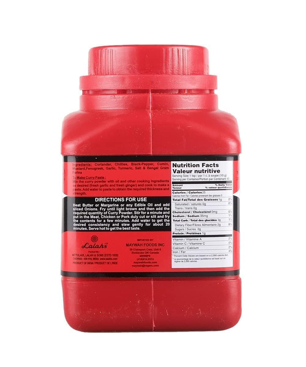Lalah's Madras Curry Powder jar label; premium spice blend for vibrant dishes