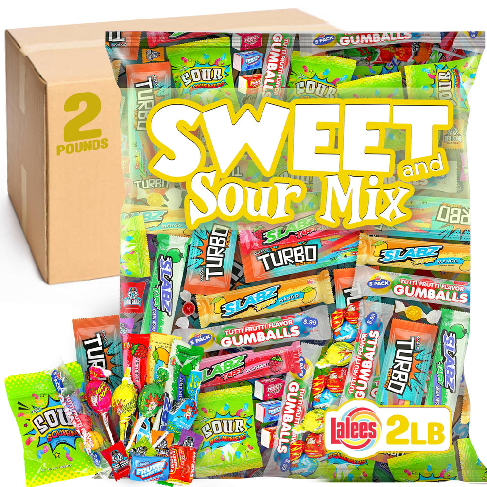 Lalees Sweet and Sour Candy Mix 2lb bulk front display for parties and gifting