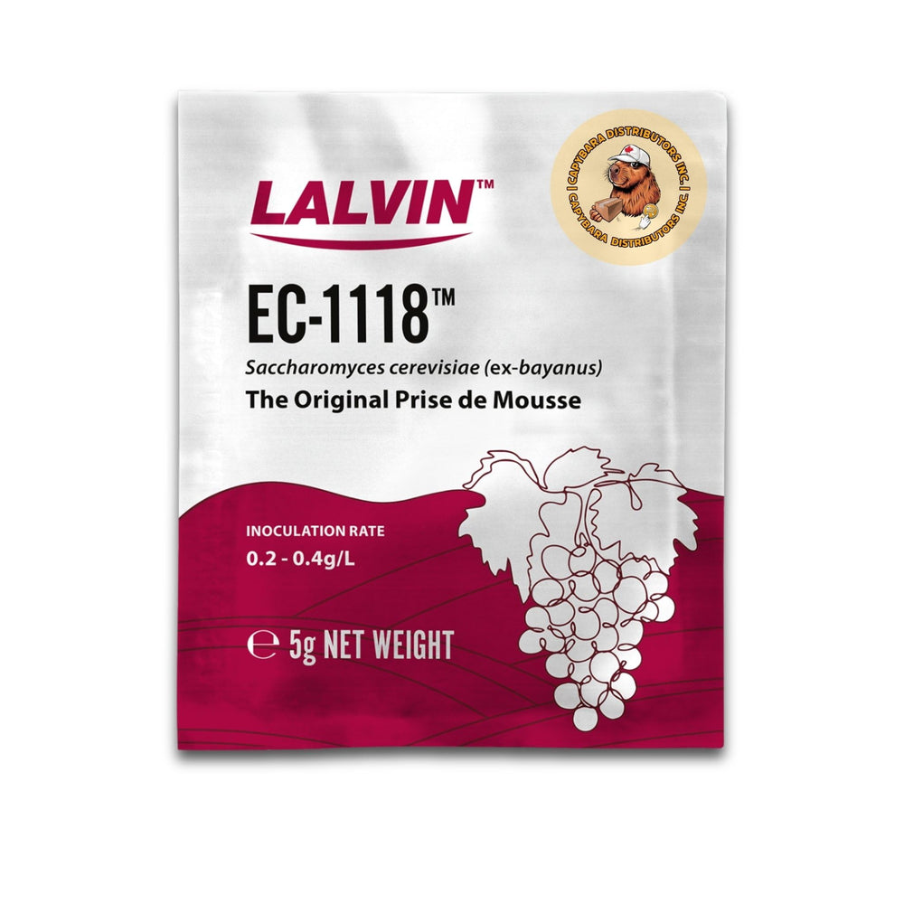 CAPYBARA Lalvin EC-1118 5-pack label close-up for home brewing.