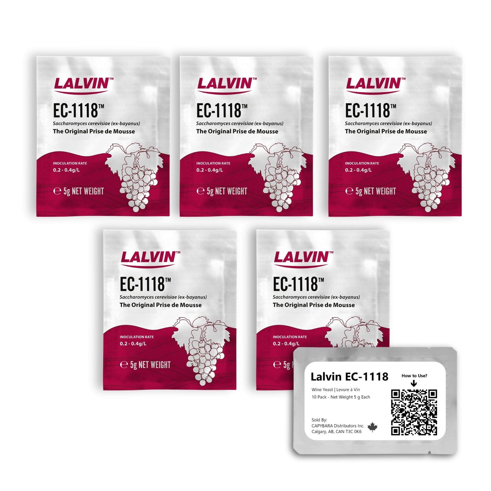 CAPYBARA Lalvin EC-1118 wine yeast 5g sachet pack for home fermentations.